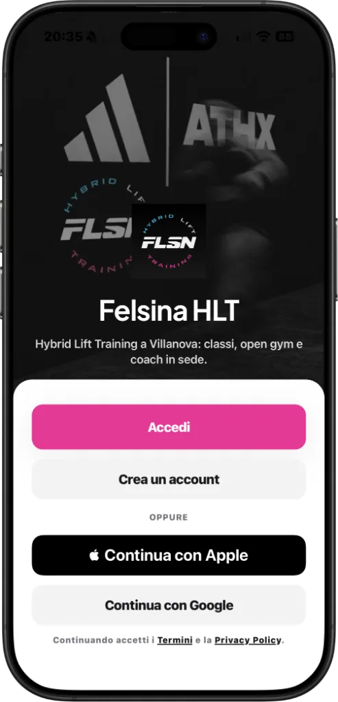 Accesso all’app Felsina HLT, con il nome della palestra